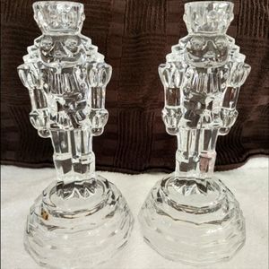 Clear Glass Nutcracker Candlestick Holders - Pair